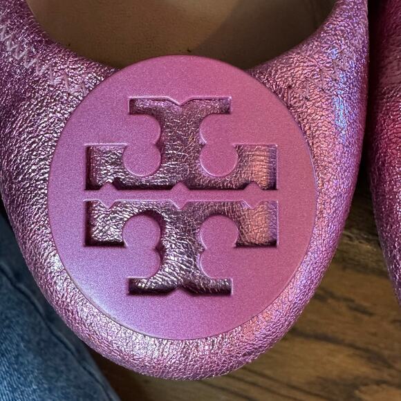 Tory Burch Minnie Travel Flat Metallic Pink Balletcore Size 7 - Picture 6 of 8